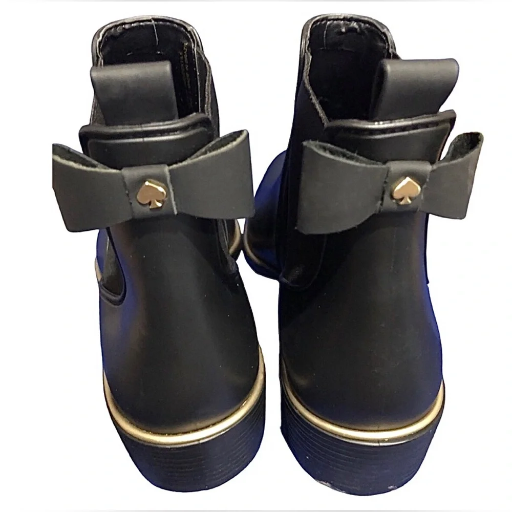 Kate Spade Solstice edimburg black back bow Chelsea Rain Boots size 11 brand new